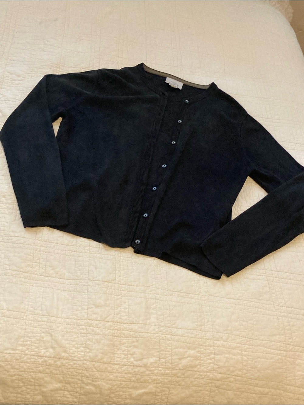 LOFT Black Button-Up Cropped Cardigan